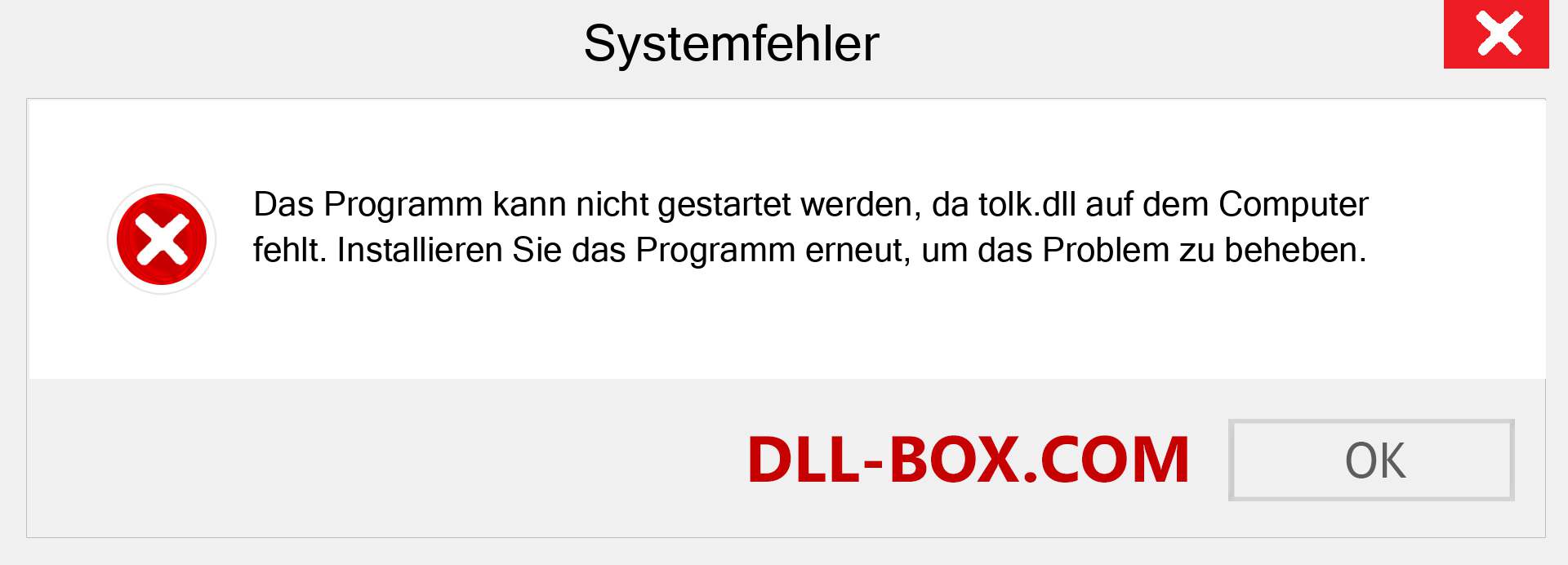 tolk.dll-Datei fehlt?. Download für Windows 7, 8, 10 - Fix tolk dll Missing Error unter Windows, Fotos, Bildern